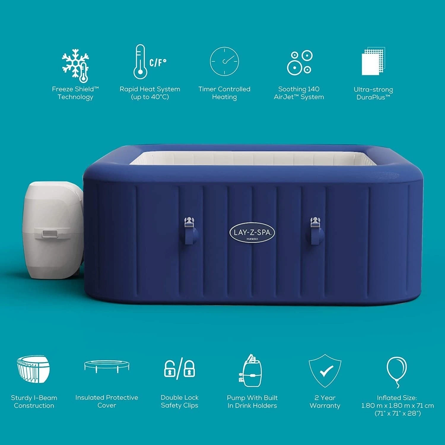 Lay-z Spa Lay-Z-Spa® AirJet Hawaii - 6 Person Inflatable Hot Tub 5 Lay-z Spa Lay-Z-Spa® AirJet Hawaii - 6 Person Inflatable Hot Tub - Image 3