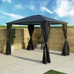 Fortrose 3x4m Black Metal Garden Gazebo With Grey Roof And Sides -Outdoor Living Store FTR060 3 Supersize