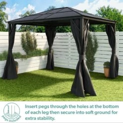 Fortrose 3x4m Black Metal Garden Gazebo With Grey Roof And Sides -Outdoor Living Store FTR060 6 Supersize