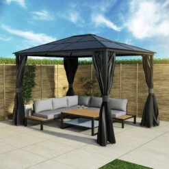 Fortrose 3x4m Black Metal Garden Gazebo With Grey Roof And Sides -Outdoor Living Store FTR060 9 Supersize
