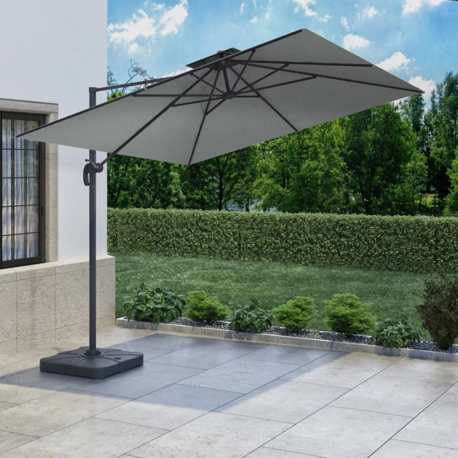Como 3x3m Grey Square Cantilever Garden Parasol With Base And Cover 3 Como 3x3m Grey Square Cantilever Garden Parasol With Base And Cover