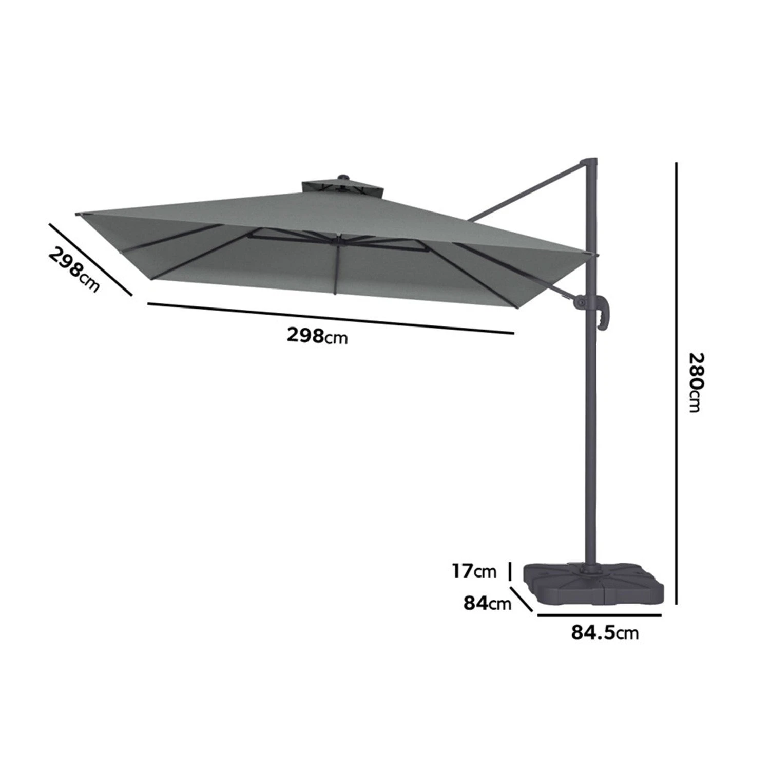 Como 3x3m Grey Square Cantilever Garden Parasol With Base And Cover 4 Como 3x3m Grey Square Cantilever Garden Parasol With Base And Cover - Image 2