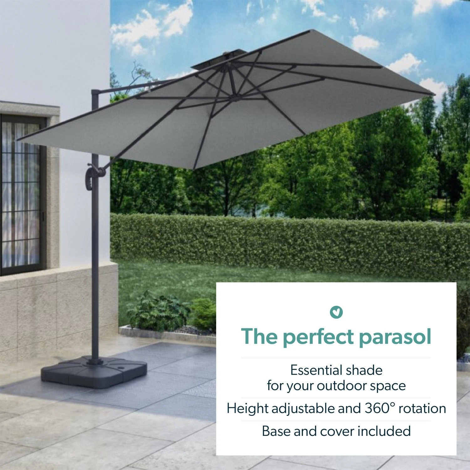 Como 3x3m Grey Square Cantilever Garden Parasol With Base And Cover 6 Como 3x3m Grey Square Cantilever Garden Parasol With Base And Cover - Image 4