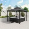 Fortrose 3x3m Black Metal BBQ Shelter Gazebo With Grey Canopy Roof And Retractable Side -Outdoor Living Store FTR106 3 Supersize