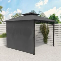 Fortrose 3x3m Black Metal BBQ Shelter Gazebo With Grey Canopy Roof And Retractable Side 14 Fortrose 3x3m Black Metal BBQ Shelter Gazebo With Grey Canopy Roof And Retractable Side -Outdoor Living Store FTR106 4 Supersize