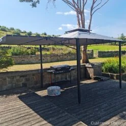 Fortrose 3x3m Black Metal BBQ Shelter Gazebo With Grey Canopy Roof And Retractable Side 19 Fortrose 3x3m Black Metal BBQ Shelter Gazebo With Grey Canopy Roof And Retractable Side -Outdoor Living Store FTR106 8 Supersize