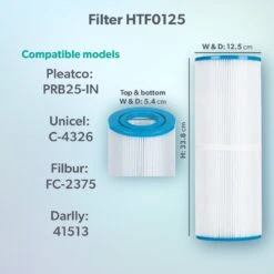 HTF0125 25sq Ft Hot Tub Filter - Arctic, Coyote Etc 18 HTF0125 25sq Ft Hot Tub Filter - Arctic, Coyote Etc -Outdoor Living Store Model compatibility dims HTF0125