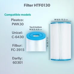 HTF0130 30sq Ft Hot Tub Filter - Hot Springs -Outdoor Living Store Model compatibility dims HTF130