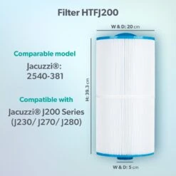 Jacuzzi® J230/J270/J280™ 2008-2012 95sq Ft Hot Tub Filter - 2540-381 14 Jacuzzi® J230/J270/J280™ 2008-2012 95sq Ft Hot Tub Filter - 2540-381 -Outdoor Living Store Model compatibility dims HTFJ200