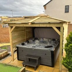 Brentano Wooden Hot Tub Gazebo With Tinted Dome Roof -Outdoor Living Store OnyxTubwithBrentanoGazebo Lancaster3Square