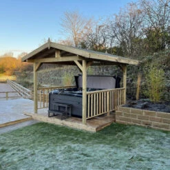 Apex Wooden Hot Tub Gazebo With Roof -Outdoor Living Store OutdoorLookMidnightCanyonApexGazebo Mather4